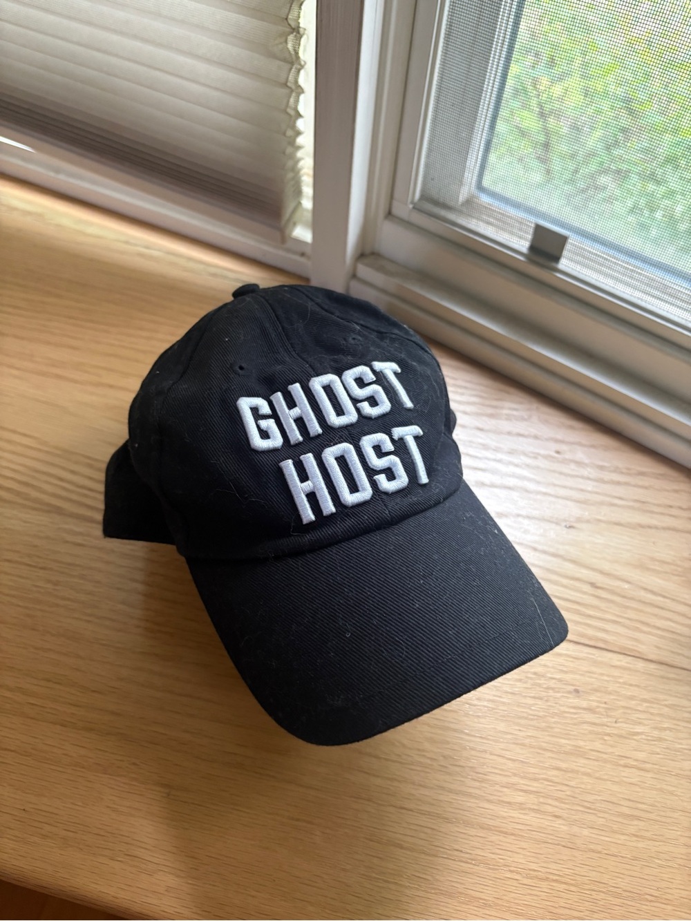 Disney Black Baseball Cap with White "GHOST HOST" Embroidery